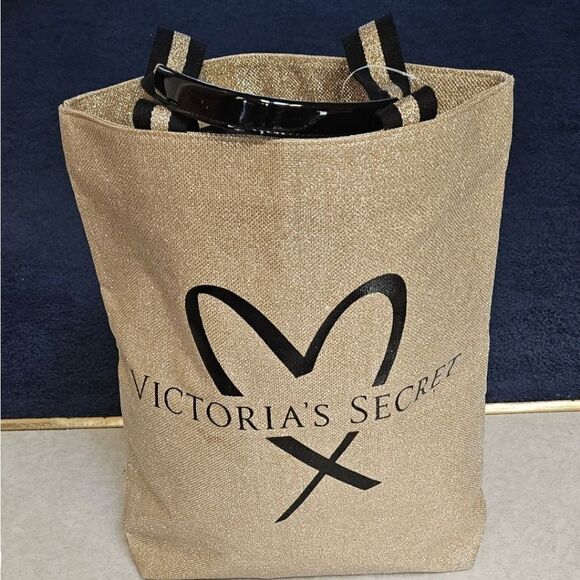 VICTORIA SECRET GOLD SPARKLY LARGE TOTE - Picture 1 of 12